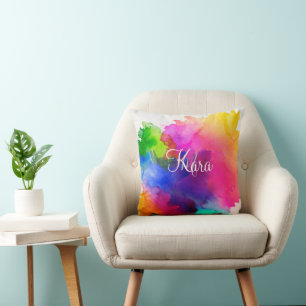 Rainbow Watercolor Abstract Cushion