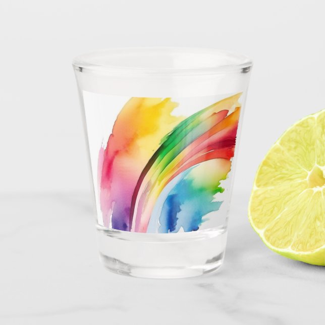 Rainbow Watercolor Abstract Shot Glass (Front)