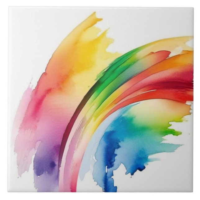 Rainbow Watercolor Abstract Tile (Front)