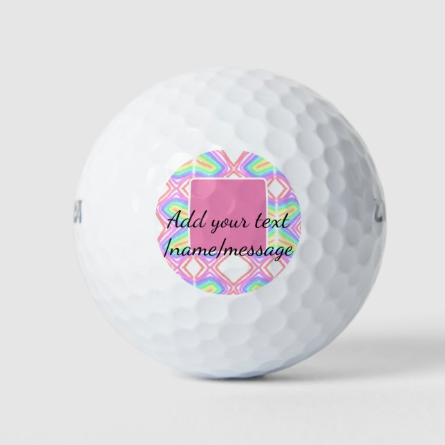 Rainbow watercolor add name text custom message golf balls (Front)