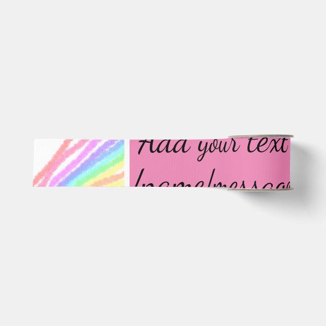 Rainbow watercolor add name text custom message grosgrain ribbon (Front)
