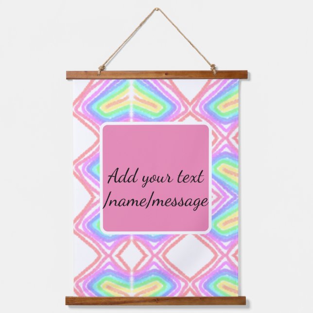 Rainbow watercolor add name text custom message hanging tapestry (Front)