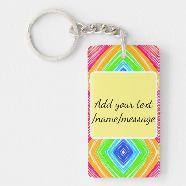 Rainbow watercolor add name text custom message key ring (Front)