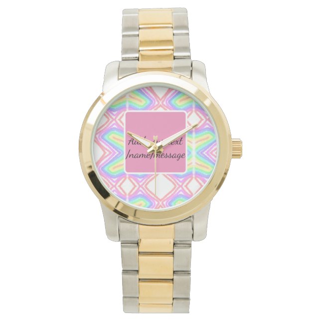 Rainbow watercolor add name text custom message watch (Front)