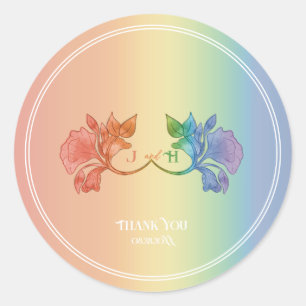Rainbow Watercolor Art Nouveau Wedding Classic Round Sticker