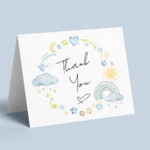 Rainbow Watercolor Baby Boy Shower Thank You Card