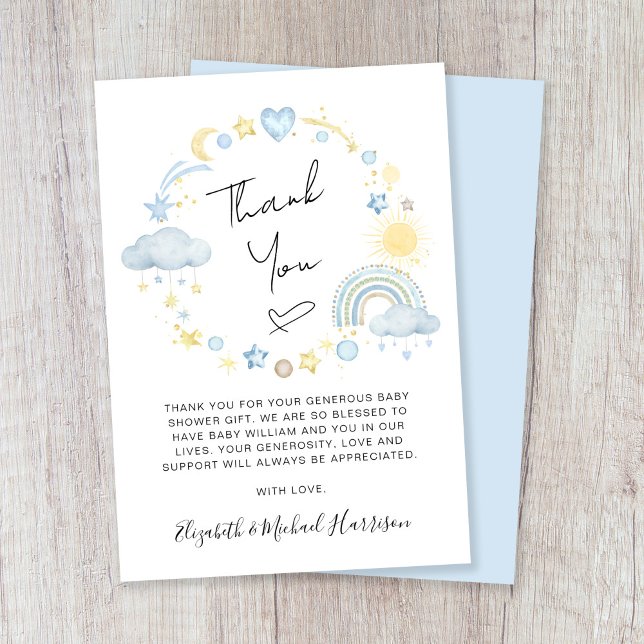 Rainbow Watercolor Baby Boy Shower Thank You Card (Creator Uploaded)
