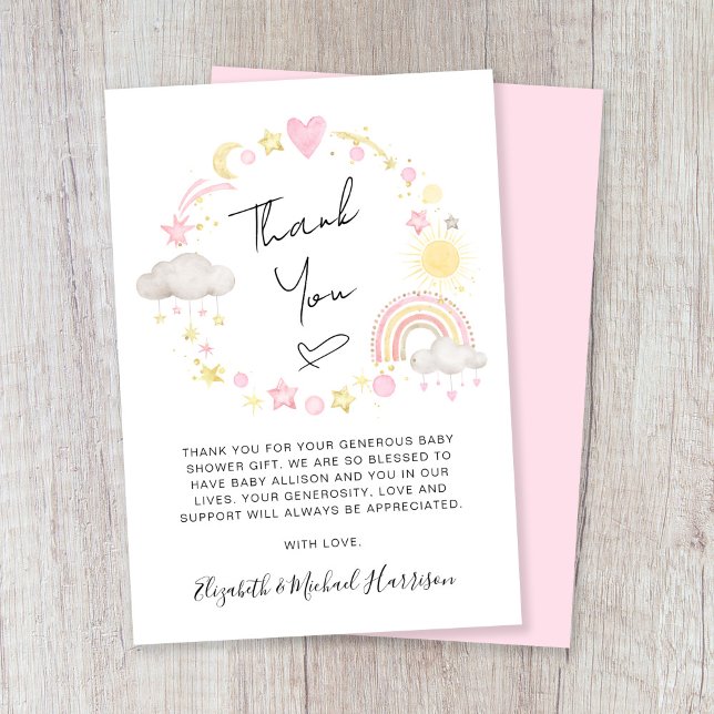 Rainbow Watercolor Baby Girl Shower Thank You Card (Creator Uploaded)