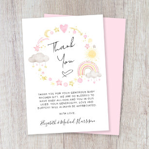 Rainbow Watercolor Baby Girl Shower Thank You Card