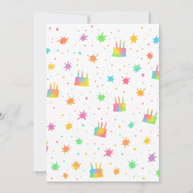 Rainbow Watercolor Birthday Cake Colorful Paint Invitation (Front)