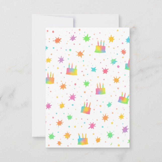 Rainbow Watercolor Birthday Cake Colorful Paint Invitation (Front)