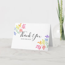 Rainbow Watercolor Botanical Wedding Thank You