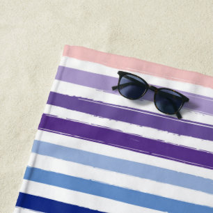 Rainbow Watercolor Brush Stripe Pattern Beach Towel