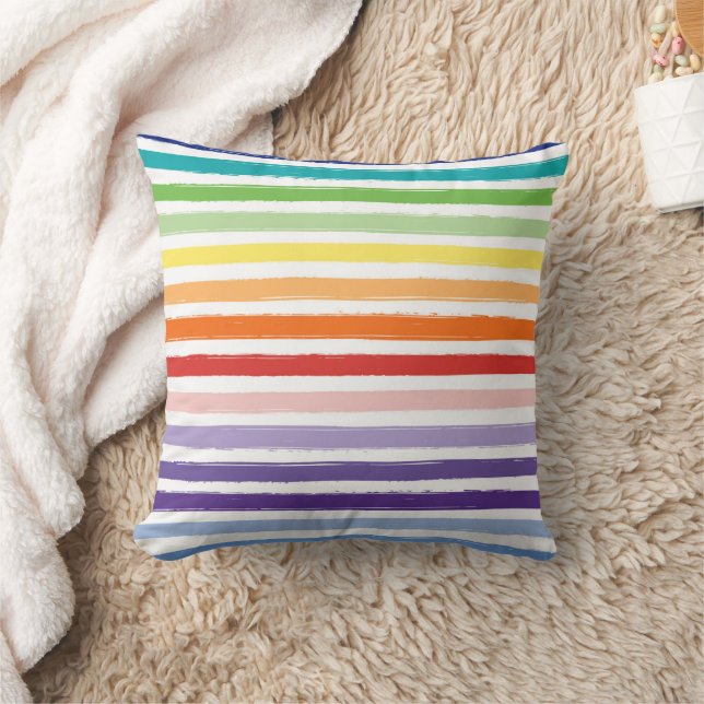 Rainbow Watercolor Brush Stripe Pattern Cushion (Blanket)
