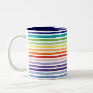 Rainbow Watercolor Brush Stripe Pattern Two-Tone Coffee Mug