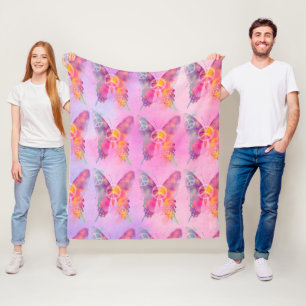 Rainbow Watercolor Butterflies Pink & Lavender Fleece Blanket