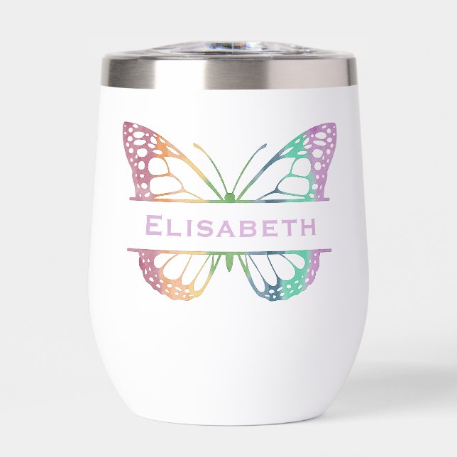 Rainbow Watercolor Butterfly Monogram (Front)