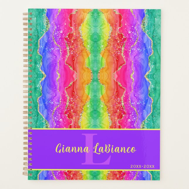 Rainbow Watercolor Crystal Gemstone Design Planner (Front)
