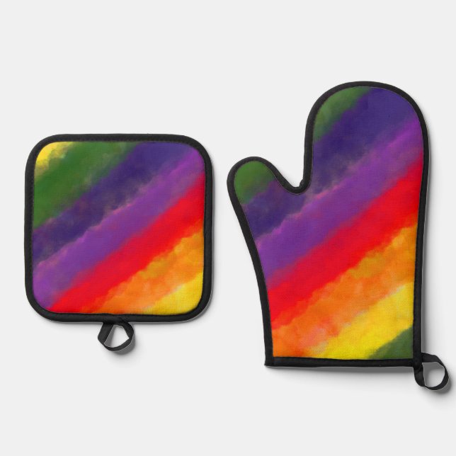 Rainbow Watercolor Custom Oven Mitt & Pot Holder Set (Front)