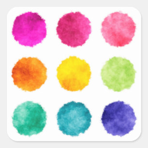Rainbow watercolor dots square sticker