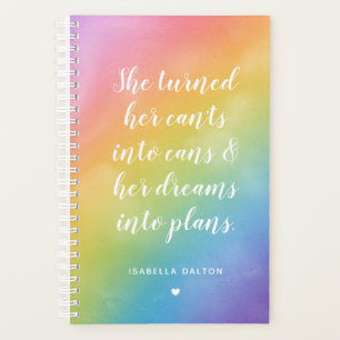 Rainbow Watercolor Dreams Into Plans Quote Planner