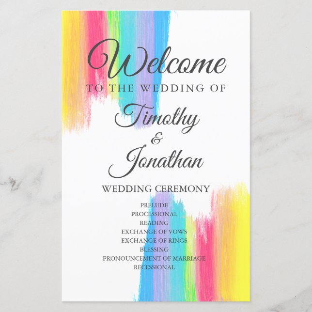 Rainbow Watercolor Elegant LGBT Wedding Program (Front)