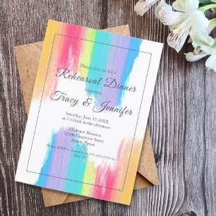 Rainbow Watercolor Elegant Modern Rehearsal Dinner Invitation
