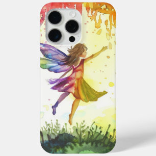 Rainbow Watercolor Fairy in Flight iPhone 15 Pro Max Case