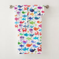 Rainbow Watercolor Fish Under The Sea Marine