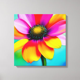 Rainbow Watercolor Flower Stretched Canvas