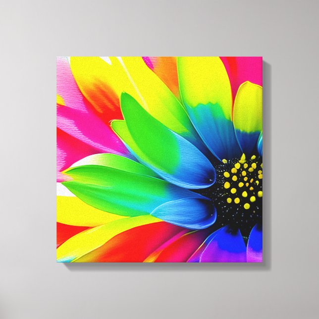 Rainbow Watercolor Flower Stretched Canvas (Front)