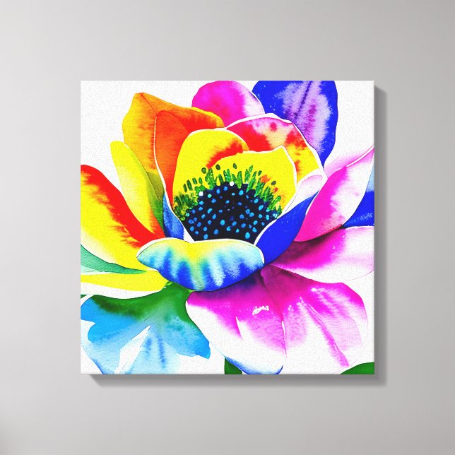 Rainbow Watercolor Flower Stretched Canvas (Front)