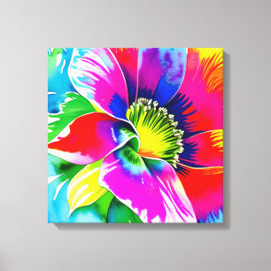 Rainbow Watercolor Flower Stretched Canvas Print