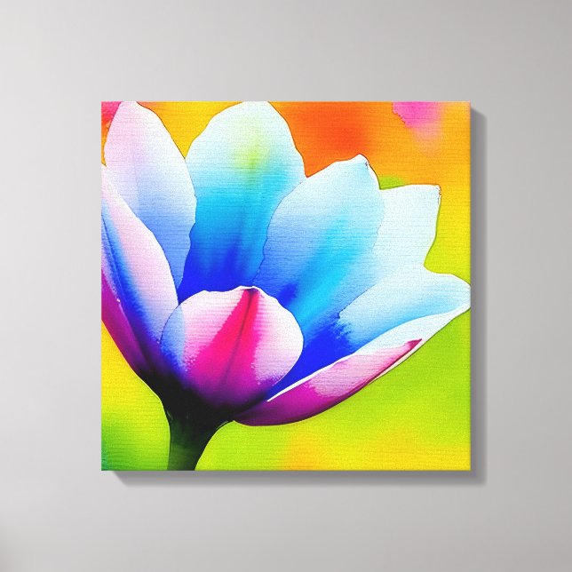 Rainbow Watercolor Flower Stretched Canvas Print (Front)