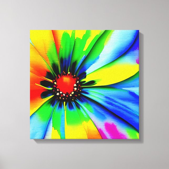 Rainbow Watercolor Flower Stretched Canvas Print (Front)