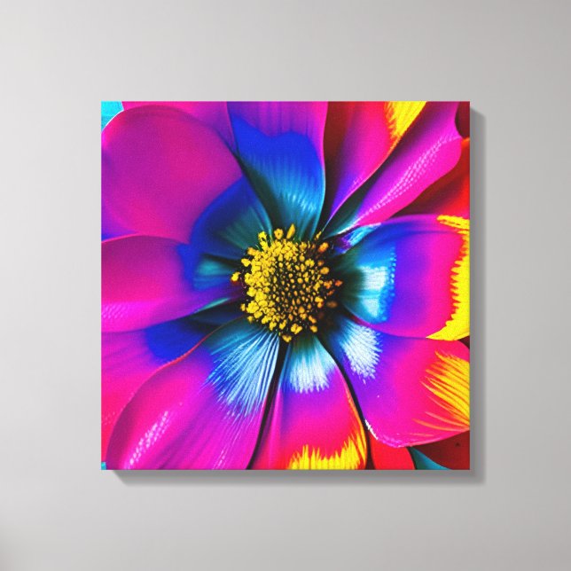 Rainbow Watercolor Flower Stretched Canvas Print (Front)