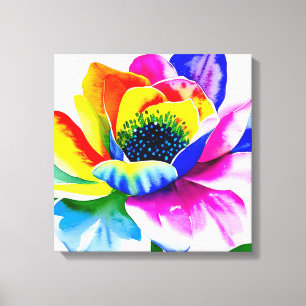 Rainbow Watercolor Flower Stretched Canvas Print