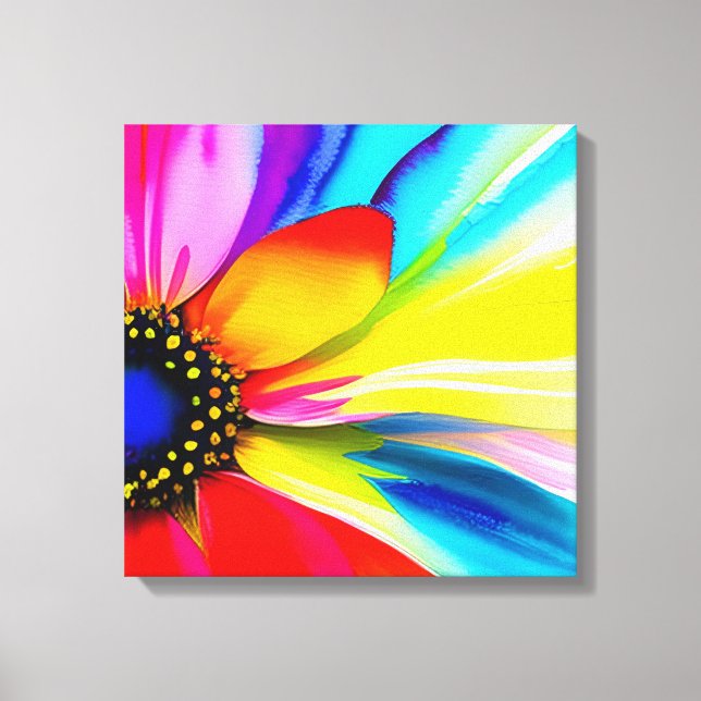 Rainbow Watercolor Flower Stretched Canvas Print (Front)