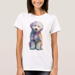 Rainbow Watercolor Fluffy Poodle Puppy Women T-Shirt