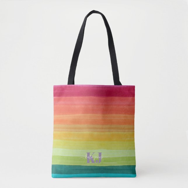 Rainbow Watercolor Gradient | Monogram Tote Bag (Front)