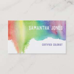 Rainbow Watercolor Hair Stylist Certified Colouris Business Card