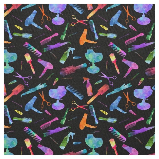 Rainbow Watercolor Hair Stylist Salon Hairstylist Fabric (Swatch)