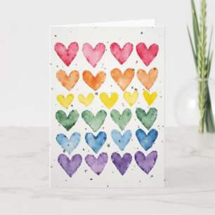 Rainbow Watercolor Hearts Greeting Card