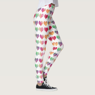 Rainbow Watercolor Hearts Leggings