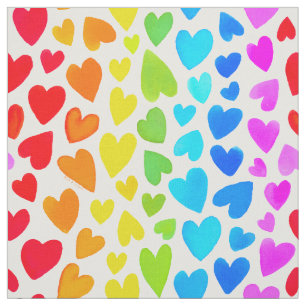 Rainbow Watercolor Hearts Pattern Fabric