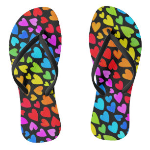 Rainbow Watercolor Hearts Pattern Jandals