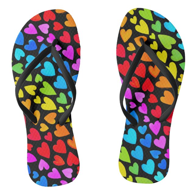 Rainbow Watercolor Hearts Pattern Jandals (Footbed)