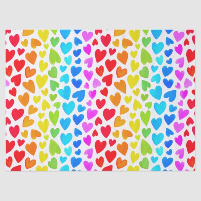 Rainbow Watercolor Hearts Pattern Tissue Paper (Front)