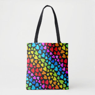 Rainbow Watercolor Hearts Pattern Tote Bag