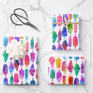 Rainbow Watercolor Ice Cream Ice Pops Pattern Wrapping Paper Sheet